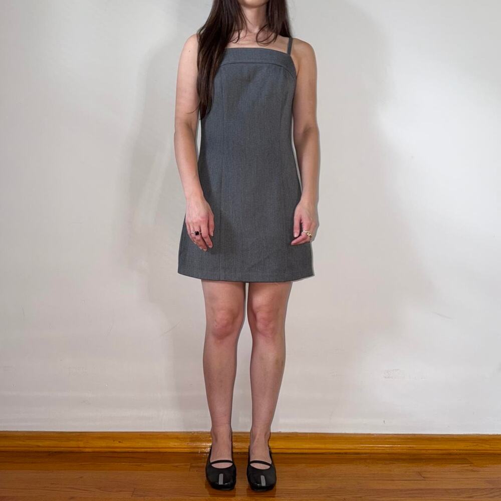 Express Gray Wool Look Stretch Square Neck Cami Mini Dress 1/2